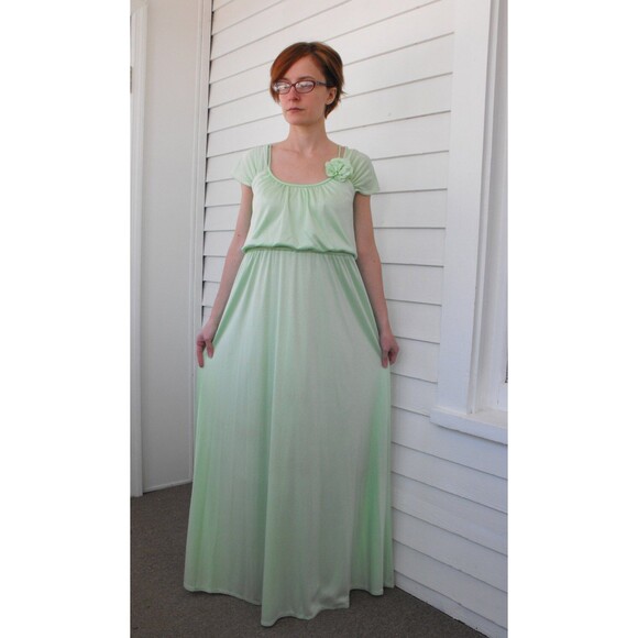 Light Pastel Green Dress Maxi Formal Mint Vintage 70s Spring S XS - Picture 4 of 7